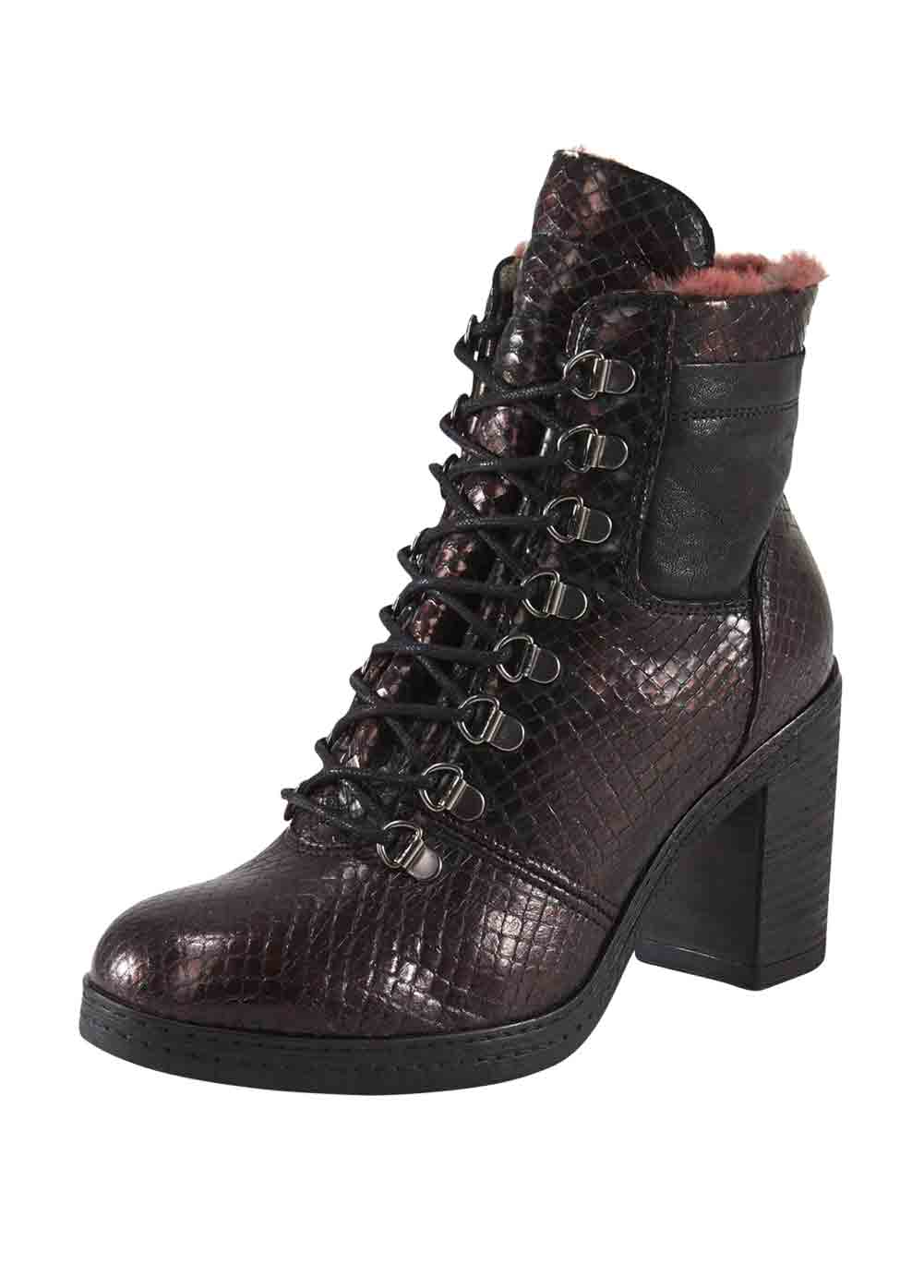 HEINE Damen Leder-Stiefelette mit Warmfutter, bordeaux-metallic