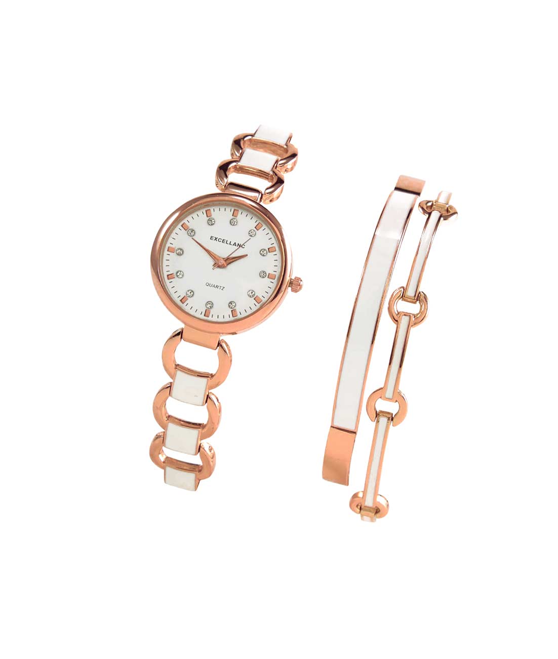 HEINE Damen 3-Tlg.Set, Armbanduhr + 2 Armreifen, rosé-weiß
