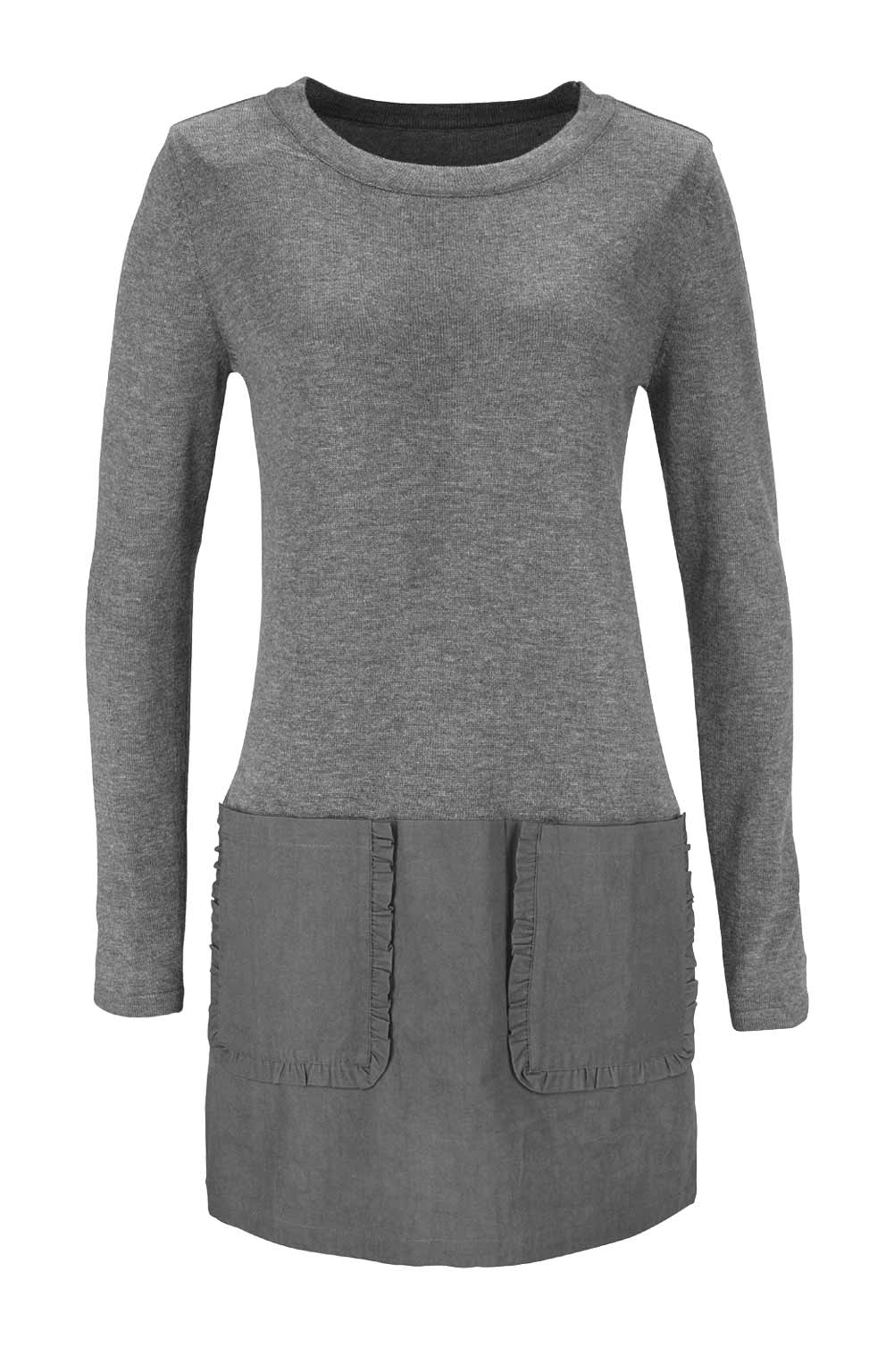 Vivance Collection Damen Patchpullover, grau