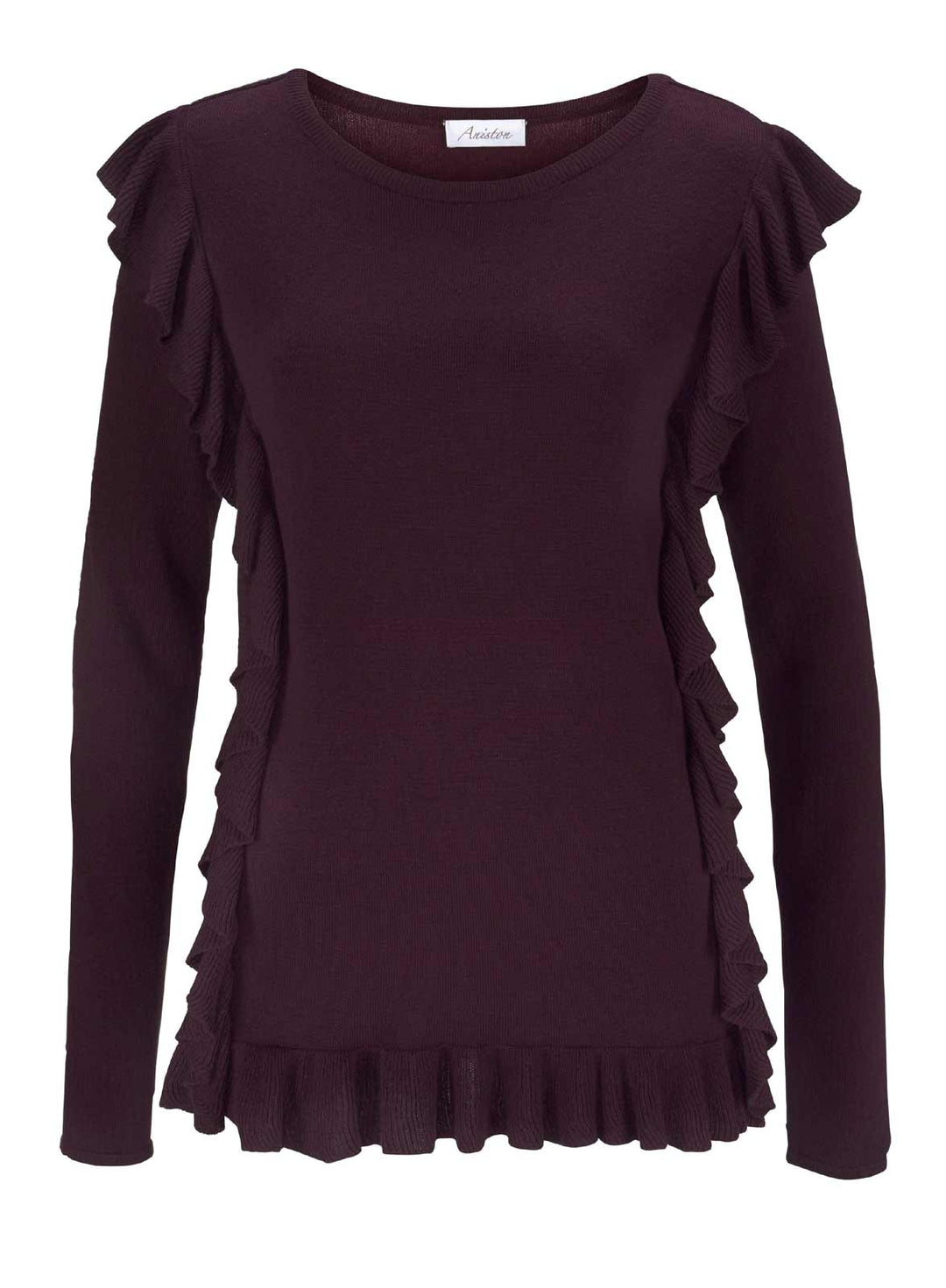 Aniston Damen Feinstrickpullover mit Rüschen, bordeaux