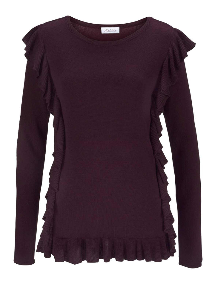 Aniston Damen Feinstrickpullover mit Rüschen, bordeaux