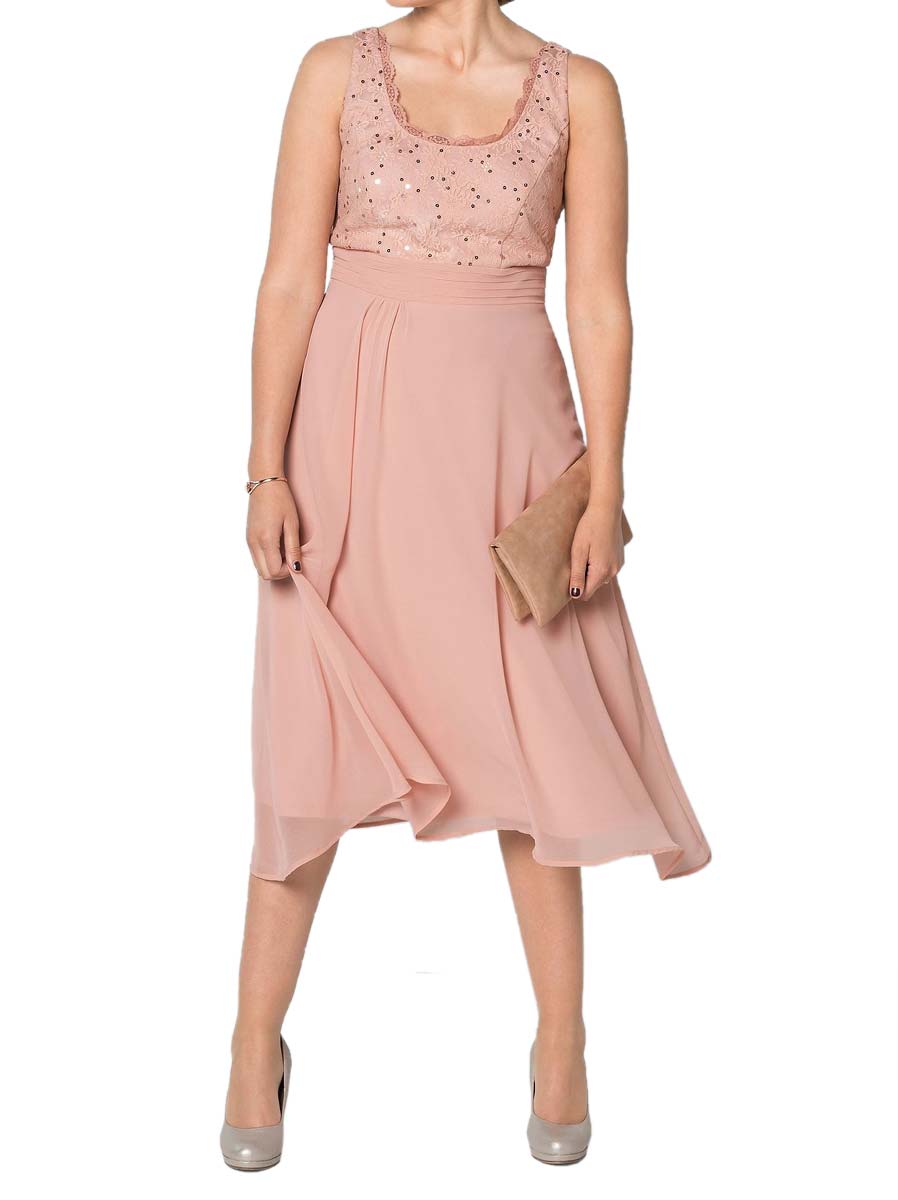 Sheego Damen Cocktail-Chiffonkleid mit Spitze, rosé