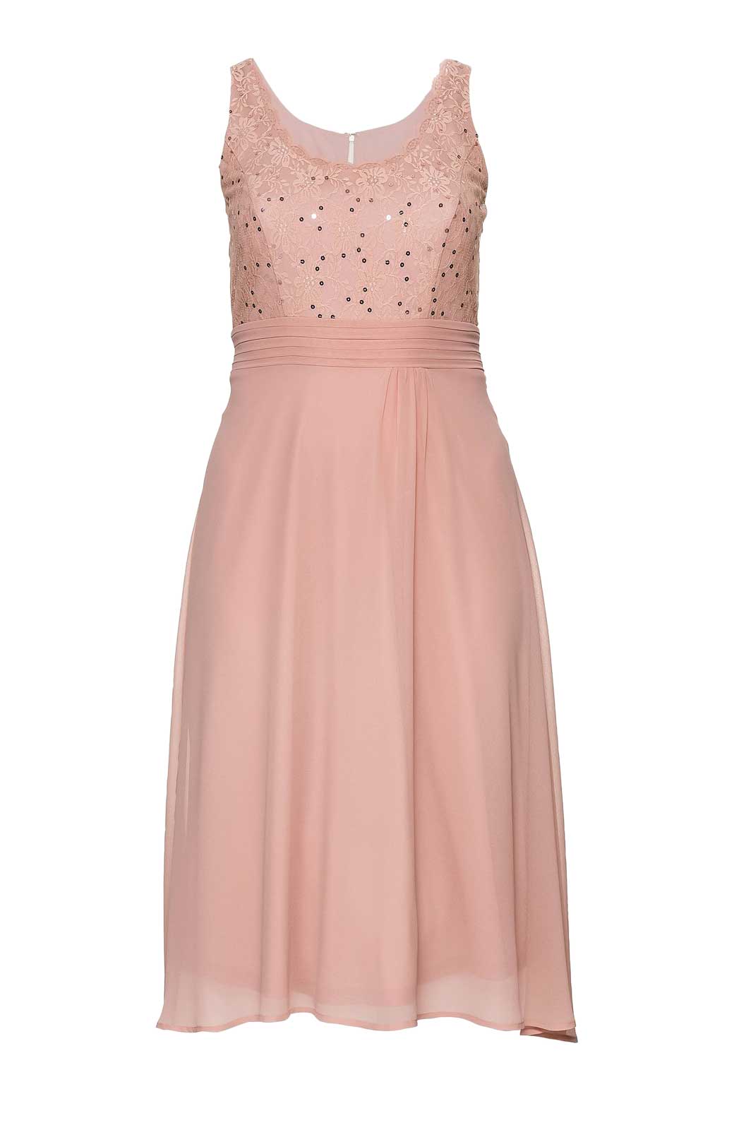 Sheego Damen Cocktail-Chiffonkleid mit Spitze, rosé