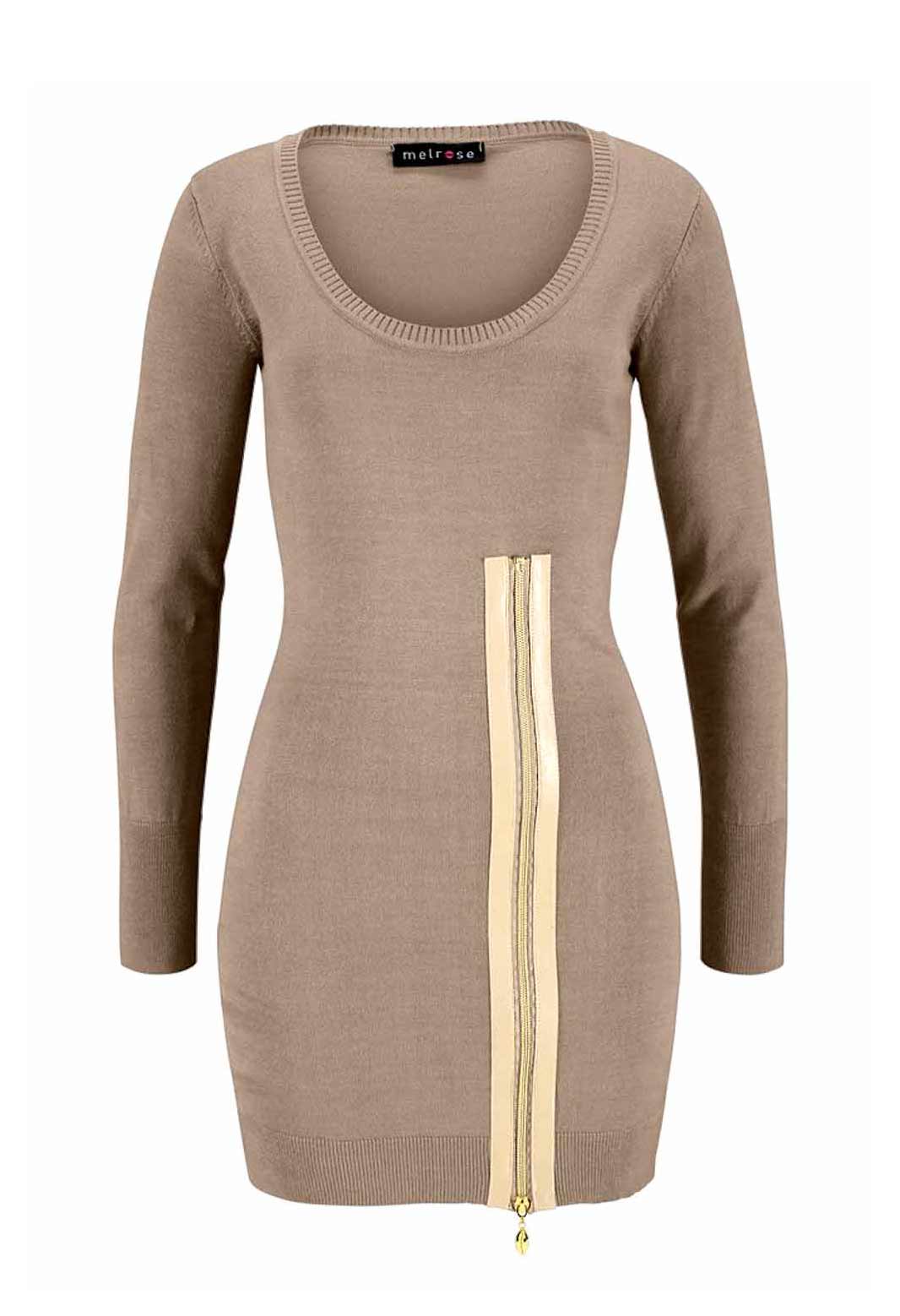 Melrose Damen Strickkleid mit Reißverschluß, beige