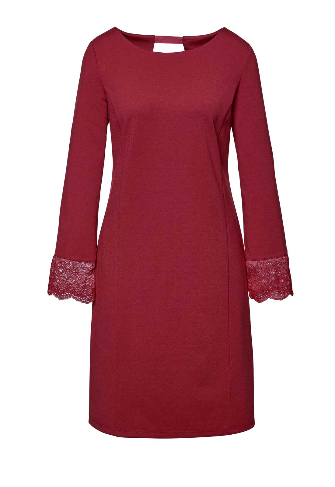 CRéATION L PREMIUM Damen Jerseykleid mit Spitze, kirschrot