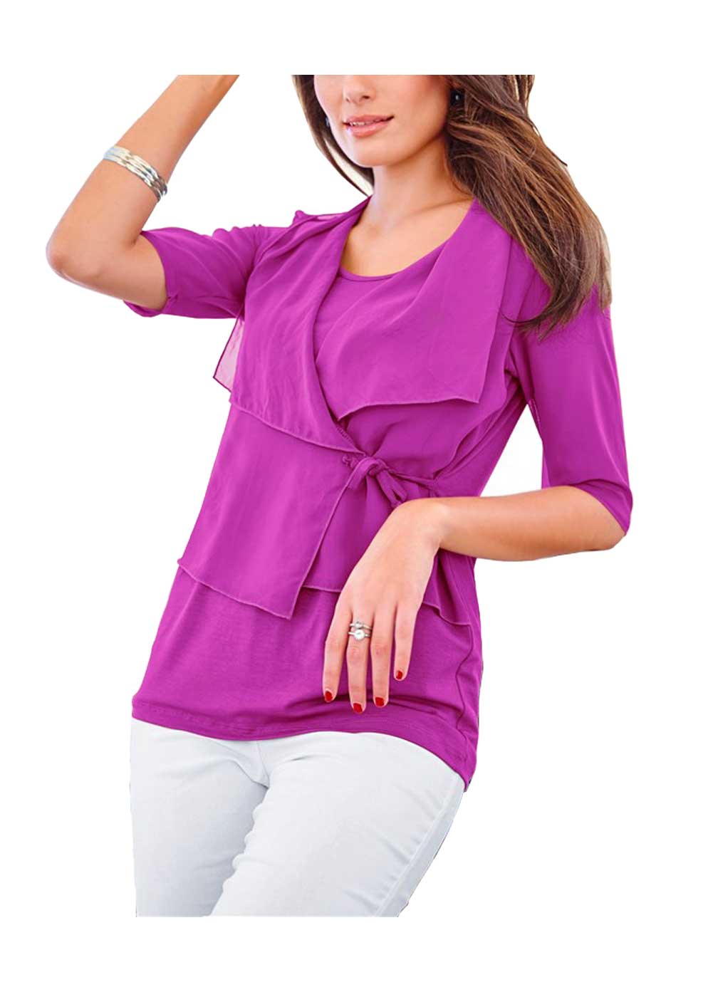 Vivance Collection Damen Shirt mit Chiffon, fuchsia