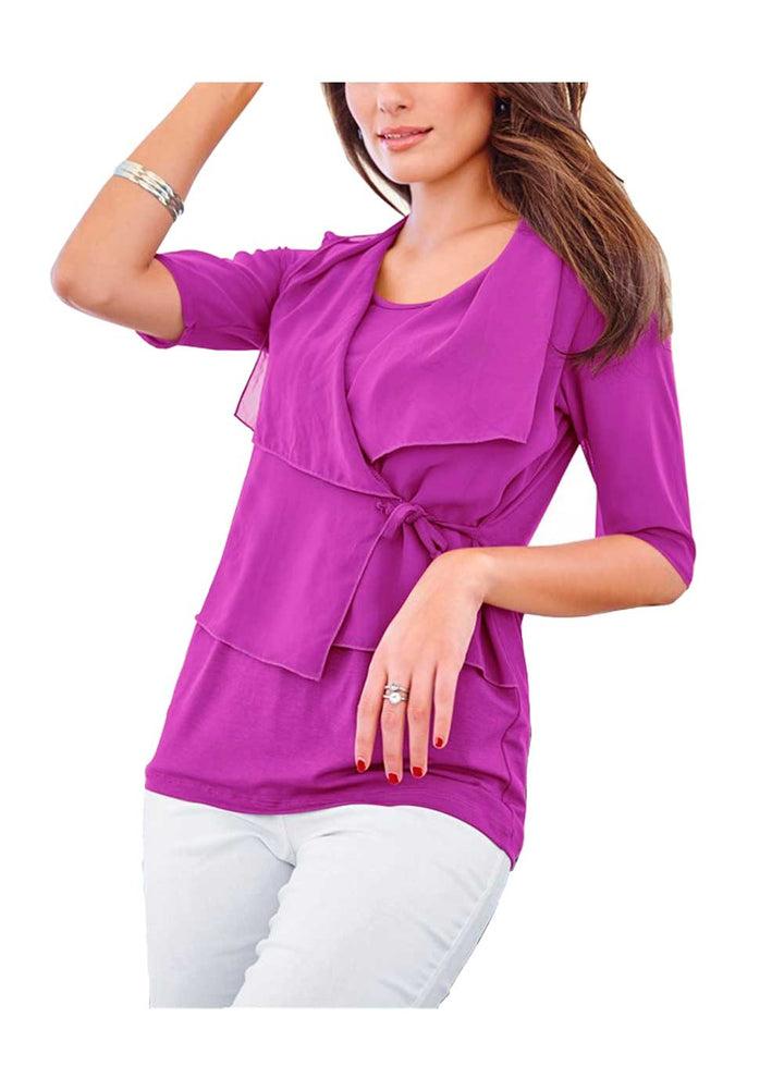 Vivance Collection Damen Shirt mit Chiffon, fuchsia