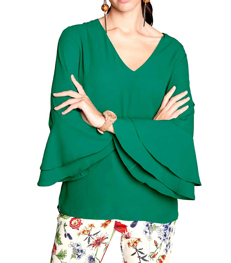 ASHLEY BROOKE Damen Designer-Bluse m. Volants, grün