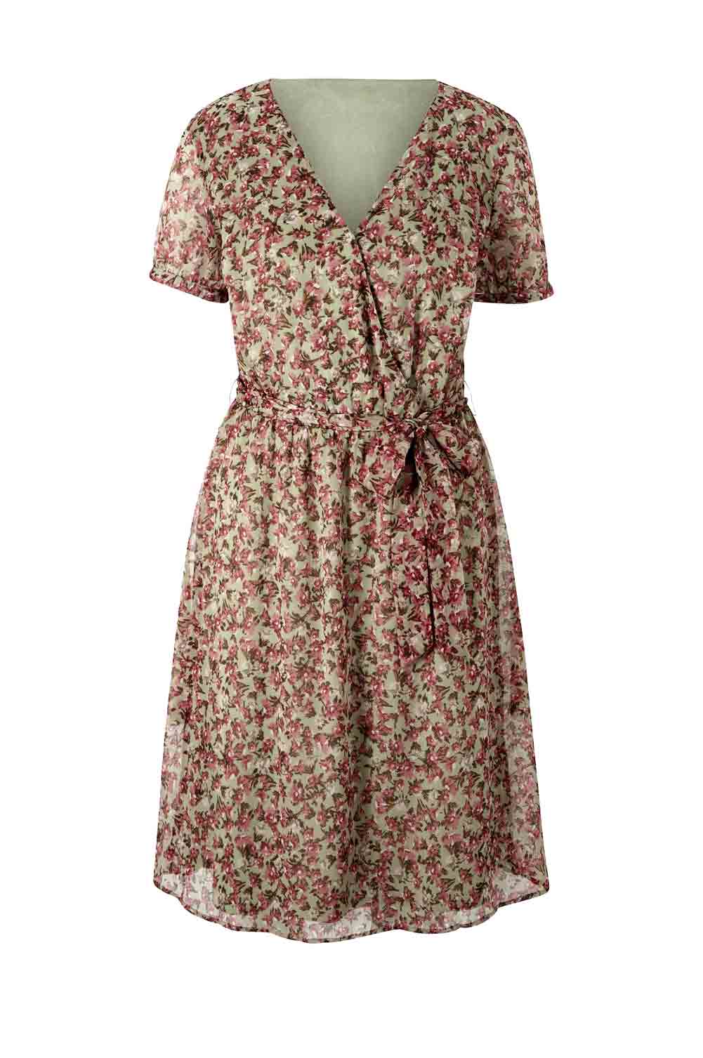 LINEA TESINI Damen Designer-Druckkleid, himbeere-oliv