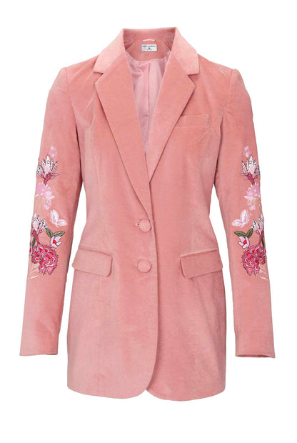 Rick Cardona Damen Designer-Samtblazer mit Stickerei, rosa