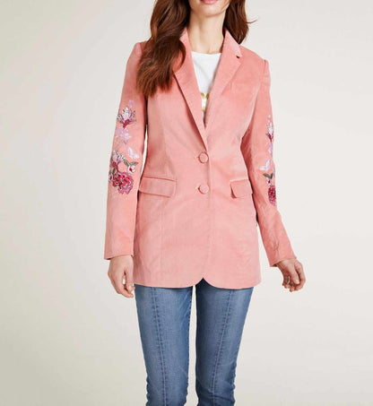 Rick Cardona Damen Designer-Samtblazer mit Stickerei, rosa