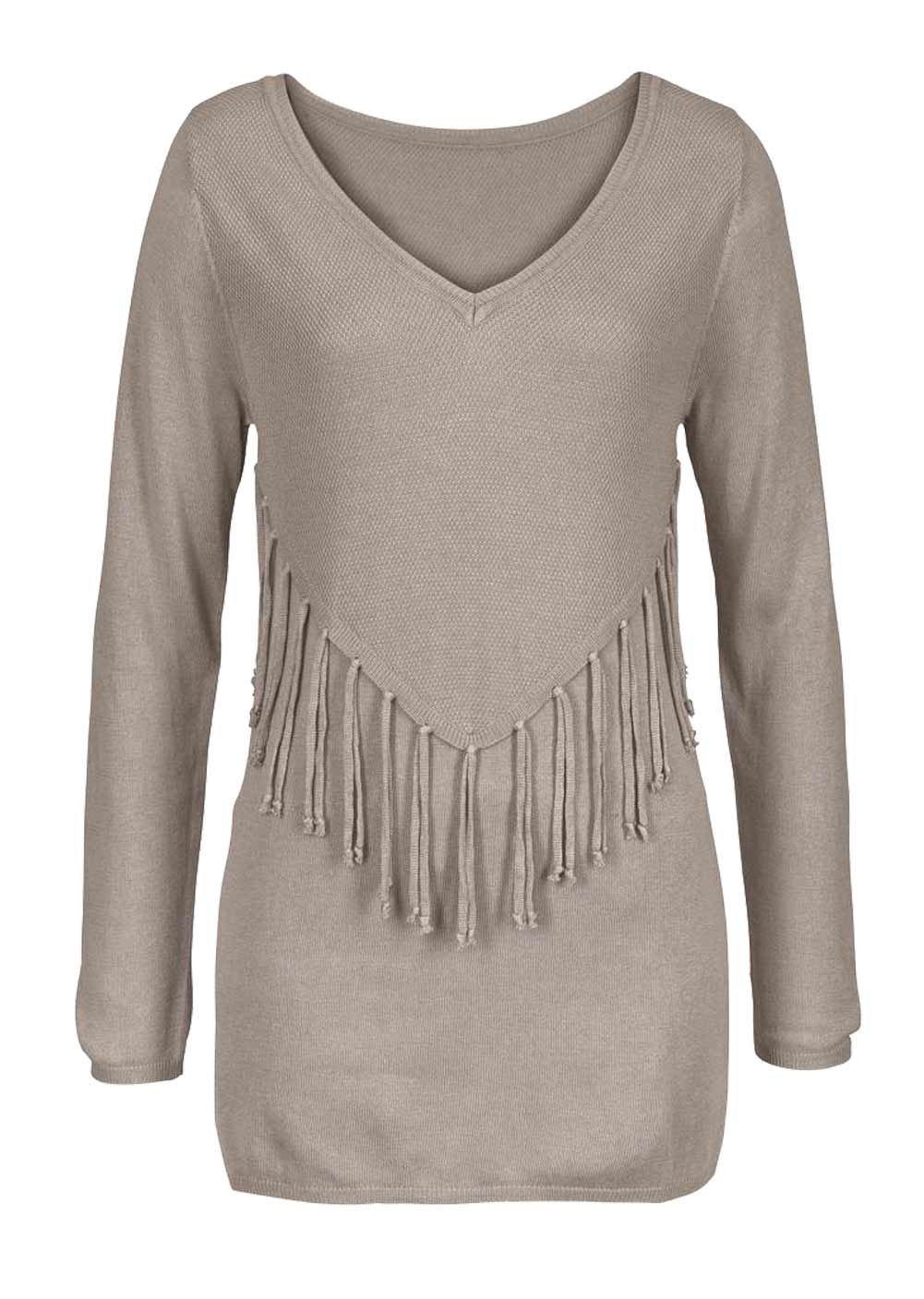 Corley Damen Fransenpulli, taupe