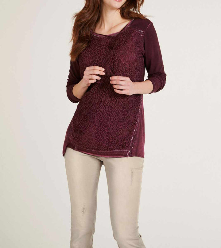 Heine Damen Shirt mit Spitze, bordeaux