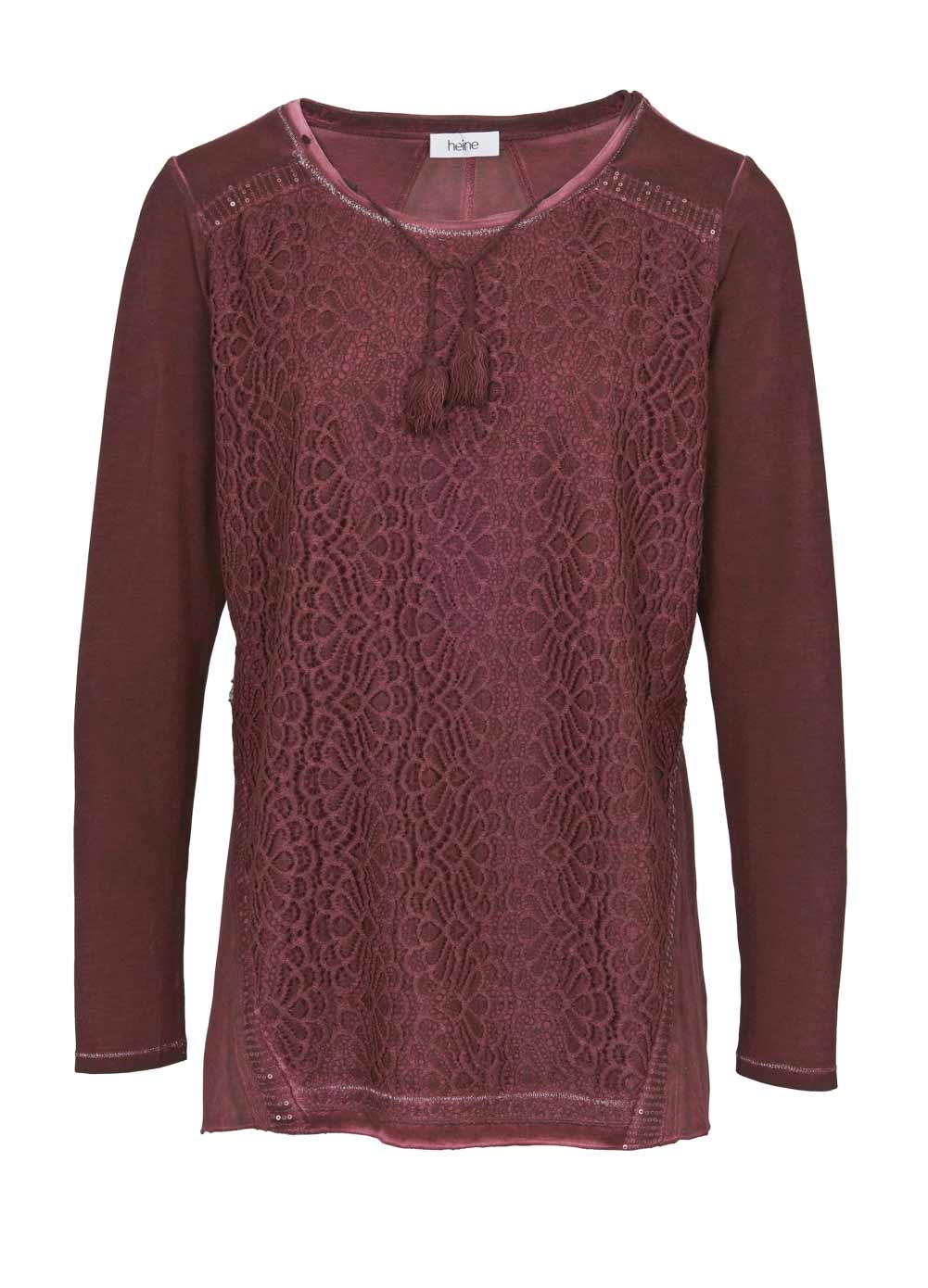 Heine Damen Shirt mit Spitze, bordeaux
