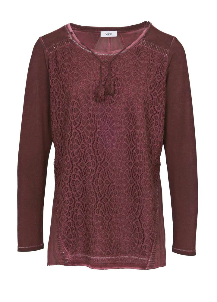 Heine Damen Shirt mit Spitze, bordeaux