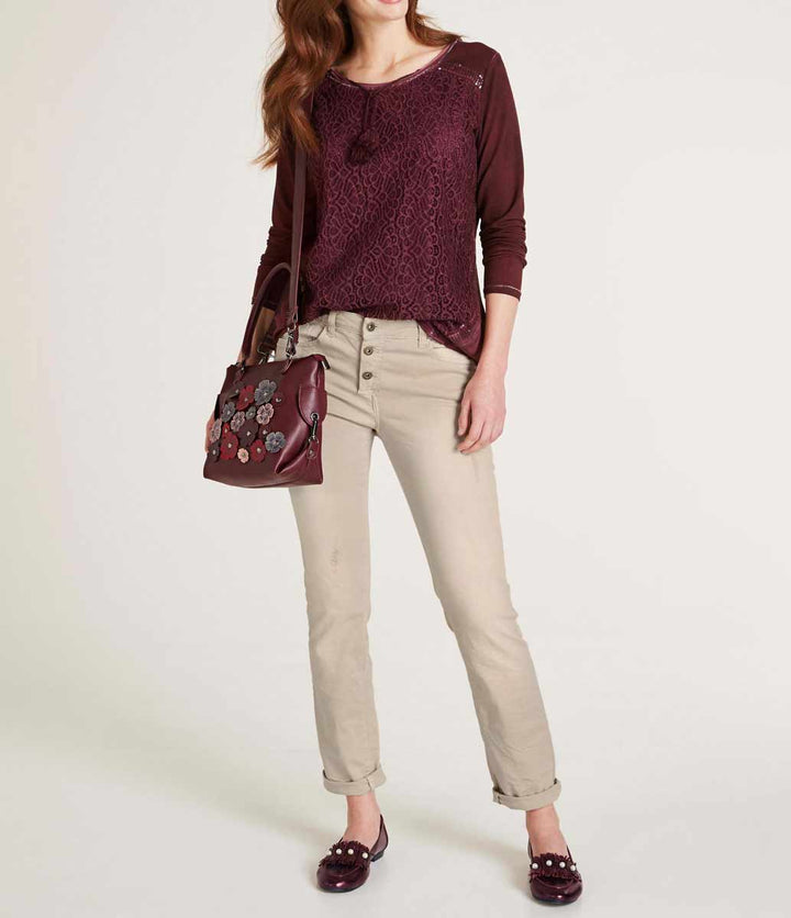 Heine Damen Shirt mit Spitze, bordeaux