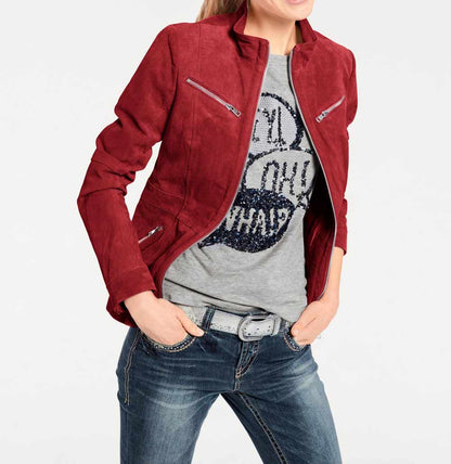 Heine - Best Connections Damen Velourslederjacke, rot