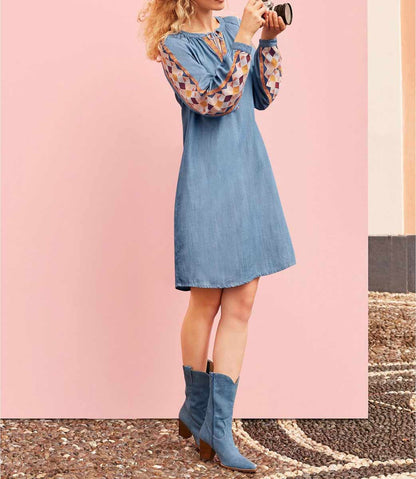 Heine Damen Jeanskleid mit Stickerei, hellblau
