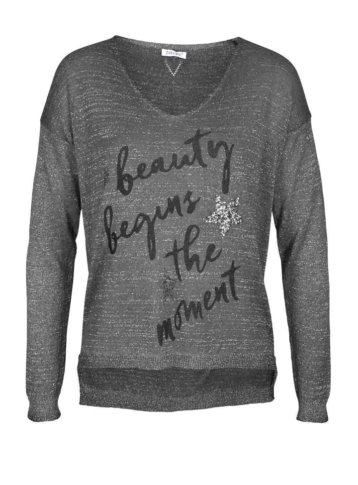 Zabaione Damen Marken-Pullover "STAR", stein-silberfarben
