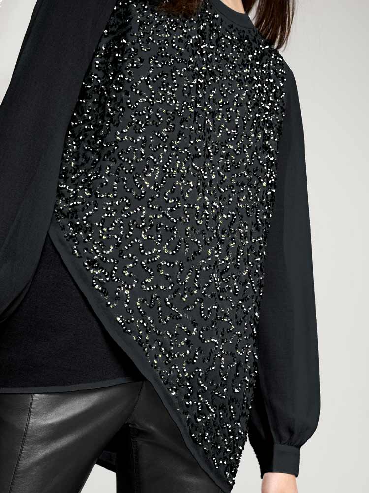 HEINE Damen Bluse mit Pailletten-Stickerei, schwarz