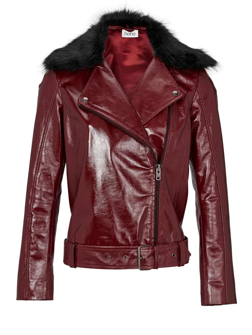 Heine Damen Lammnappalederjacke, 2 Webpelzkragen, bordeaux