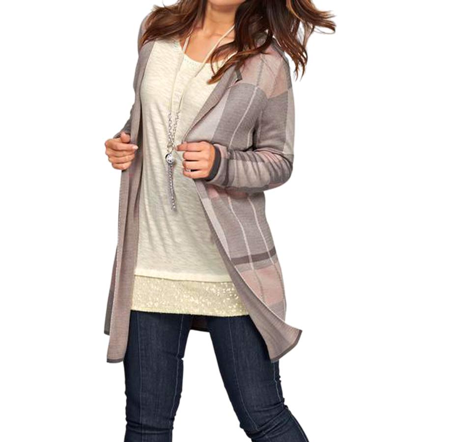 Via Appia Due Damen Marken-Longstrickjacke, taupe-multicolor