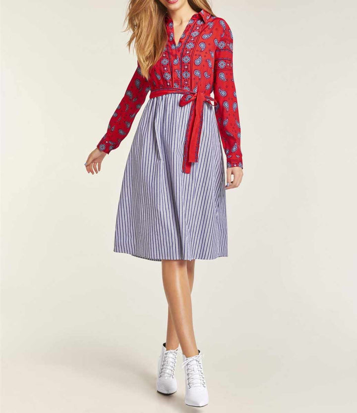 Heine Damen Druckkleid, rot-blau