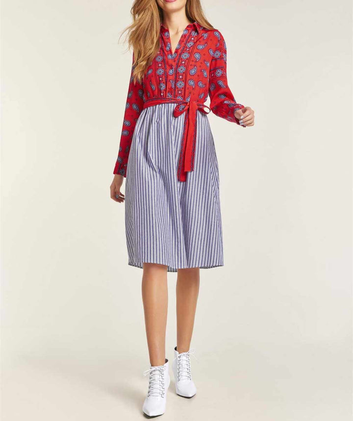 Heine Damen Druckkleid, rot-blau