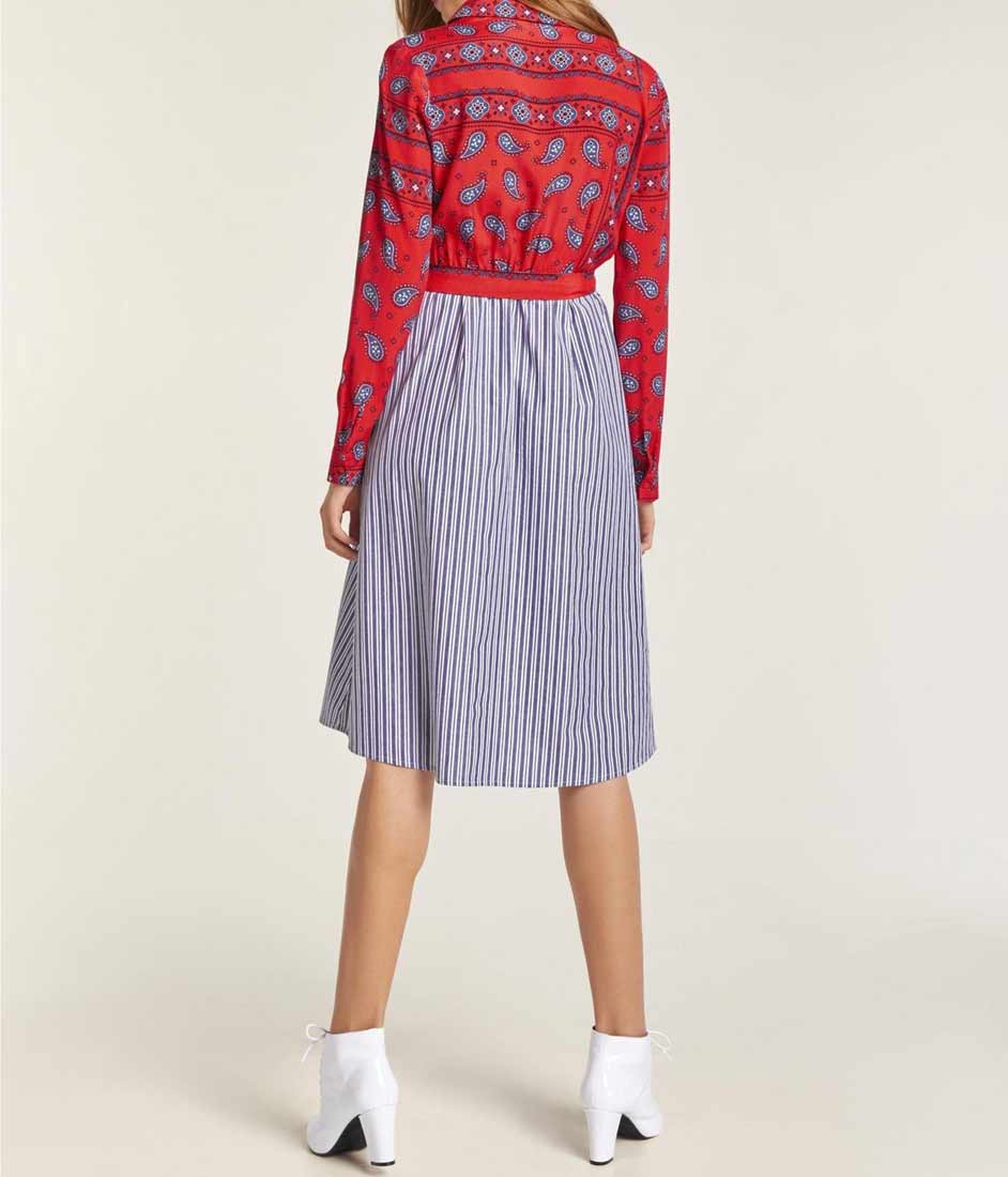 Heine Damen Druckkleid, rot-blau