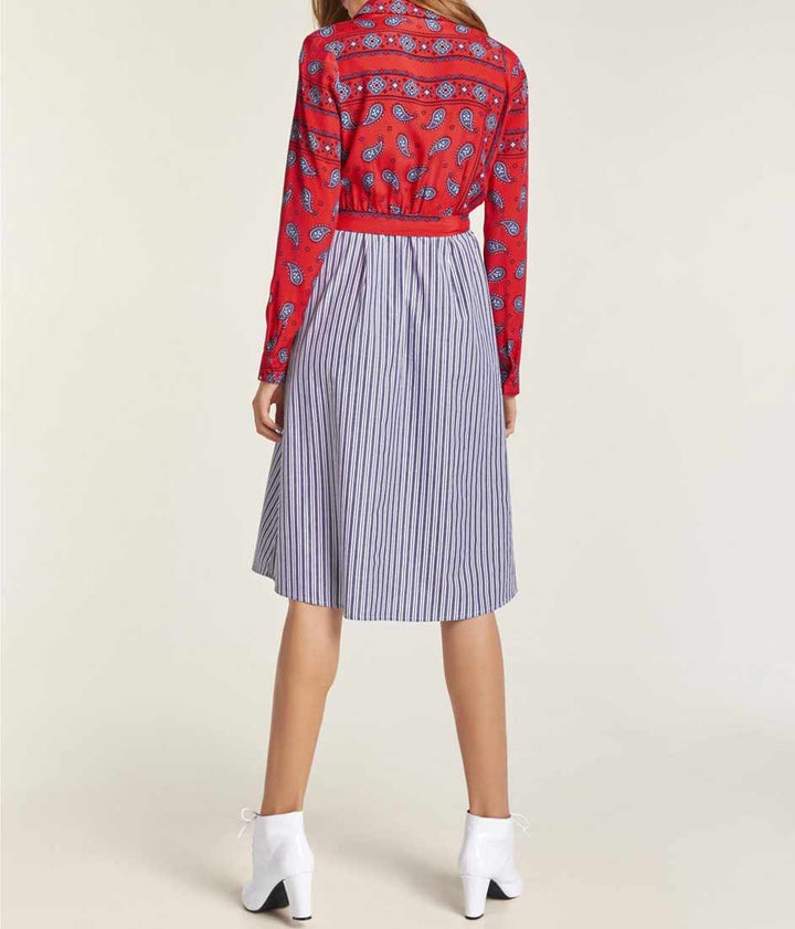 Heine Damen Druckkleid, rot-blau