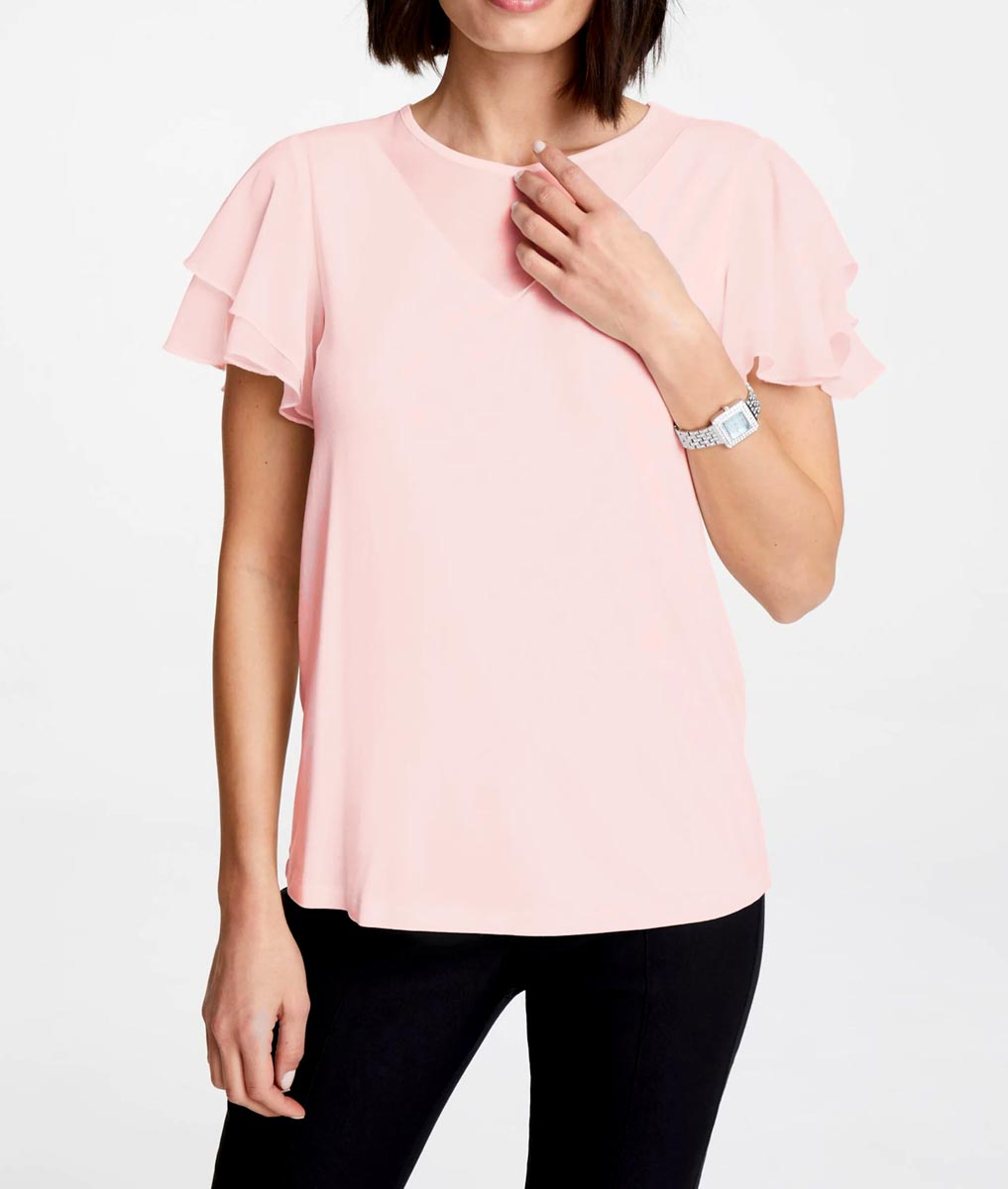 ASHLEY BROOKE Damen Designer-Jerseyshirt m. Volants, rosé