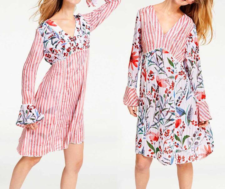 Heine - Best Connections Damen Chiffon-Wendekleid, rot-bunt
