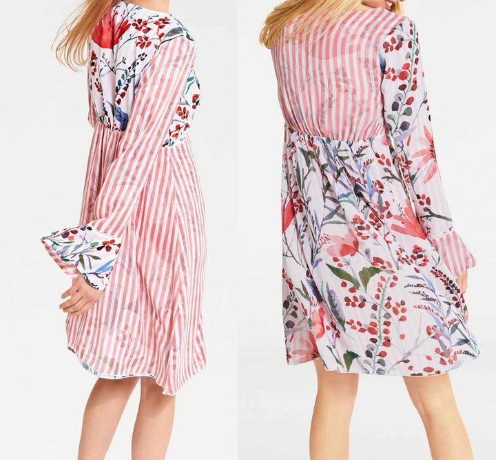 Heine - Best Connections Damen Chiffon-Wendekleid, rot-bunt