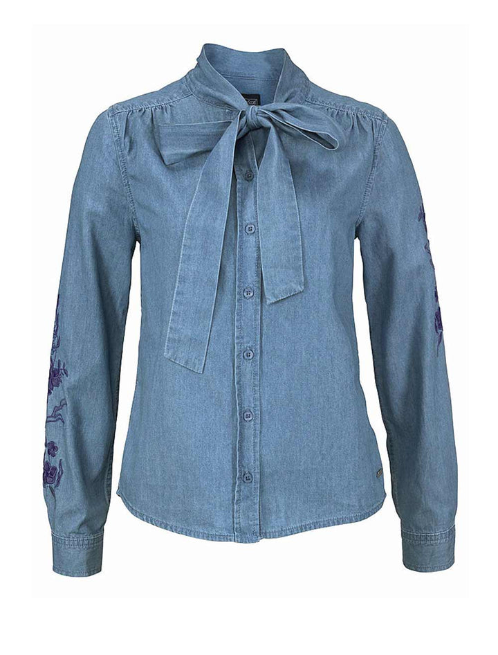 Laura Scott Damen Jeansbluse mit Stickerei, blau