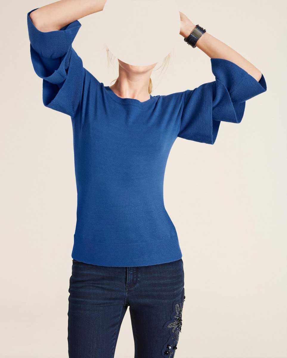 Rick Cardona Damen Designer-Pullover mit Volants, azurblau