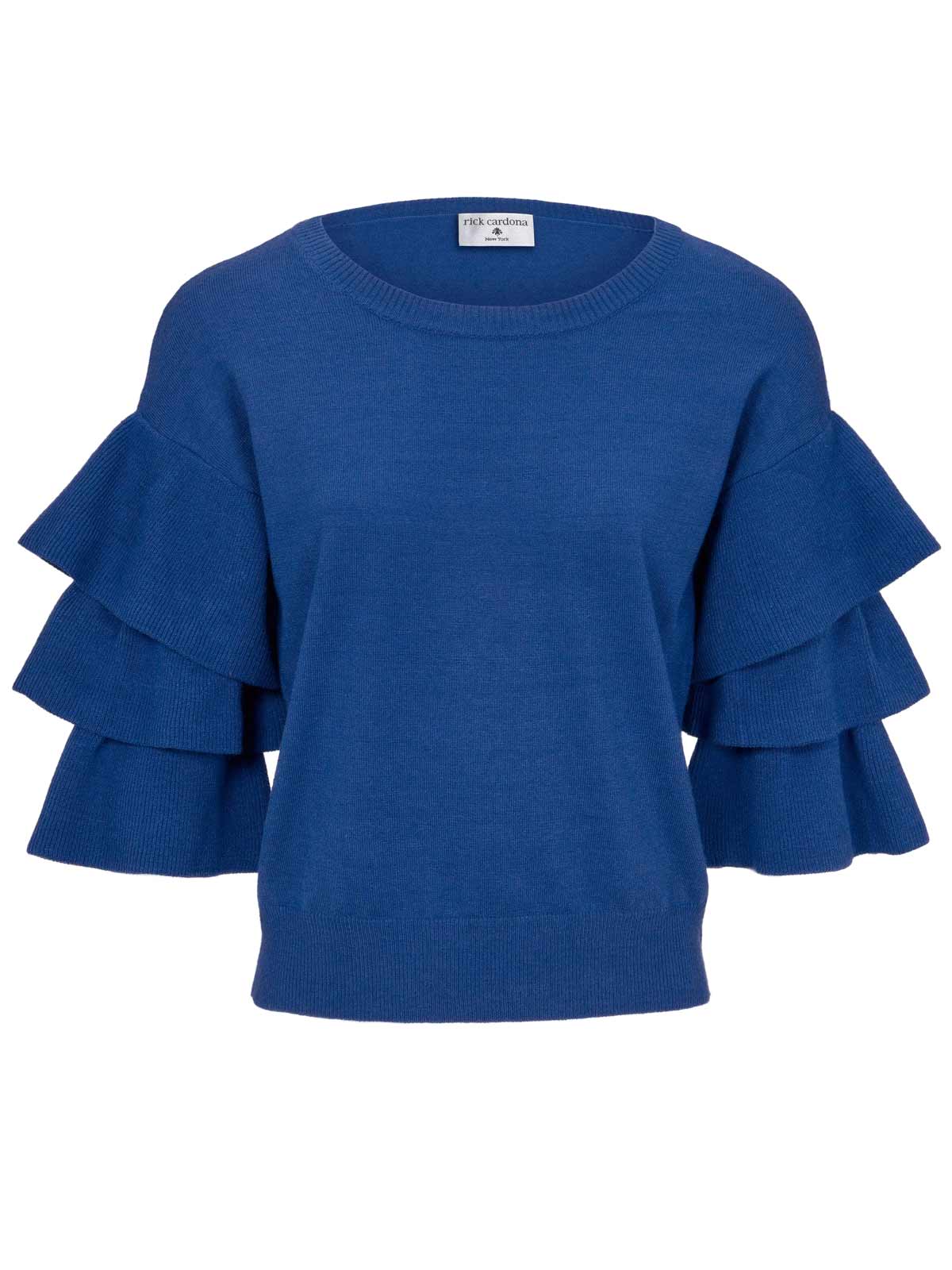 Rick Cardona Damen Designer-Pullover mit Volants, azurblau