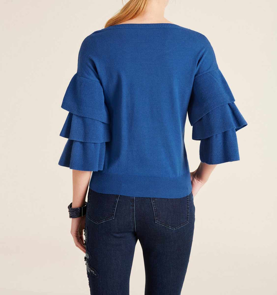 Rick Cardona Damen Designer-Pullover mit Volants, azurblau