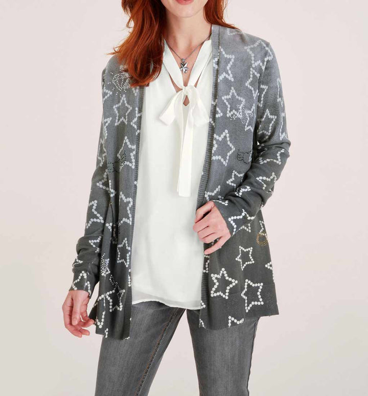 Heine Damen Feinstrickjacke mit Strass, grau