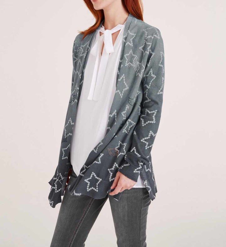 Heine Damen Feinstrickjacke mit Strass, grau