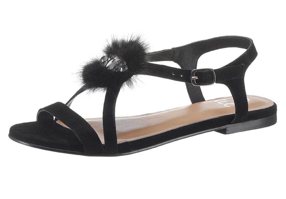 ILC Damen Veloursleder-Sandalette mit Strass, schwarz