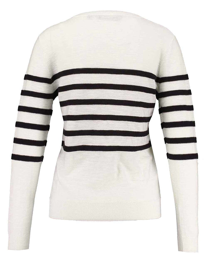 Garcia Damen Marken-Streifenpullover, ecru-schwarz