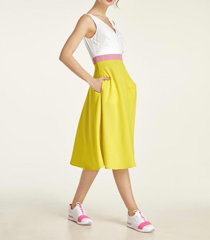 Heine Damen Chiffonkleid, gelb-offwhite