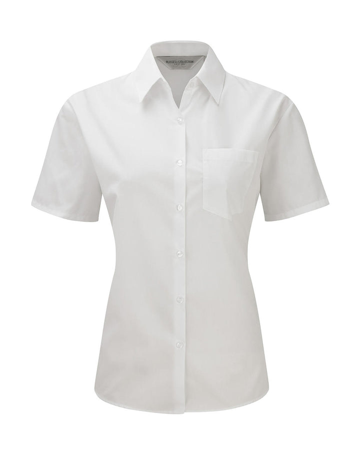 Russel Europe Damen Popelin Kurzarm Bluse