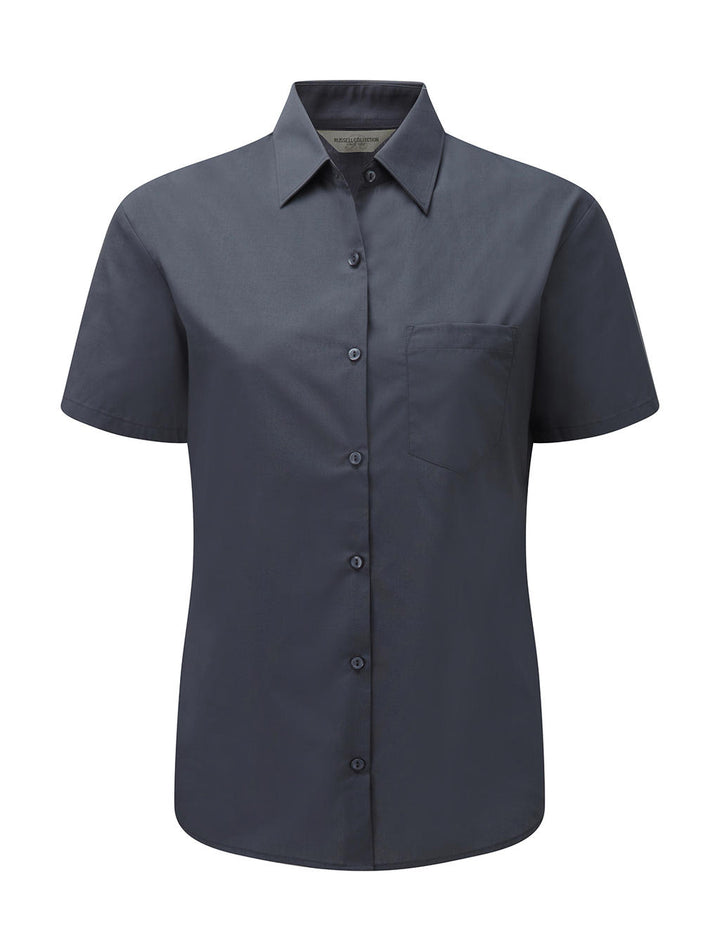 Russel Europe Damen Popelin Kurzarm Bluse