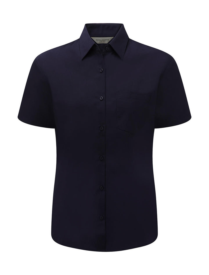 Russel Europe Damen Popelin Kurzarm Bluse