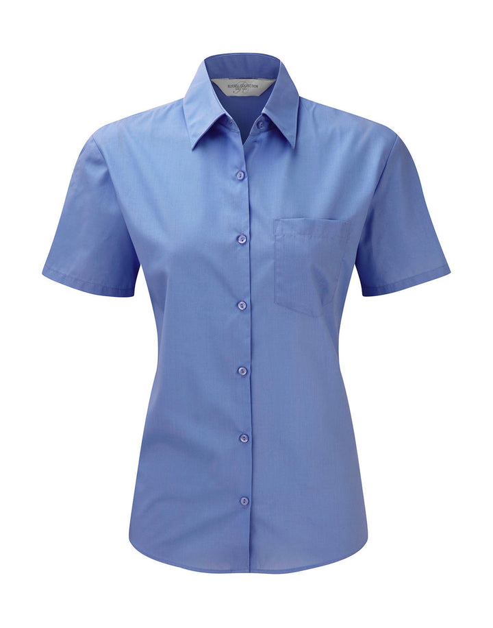 Russel Europe Damen Popelin Kurzarm Bluse