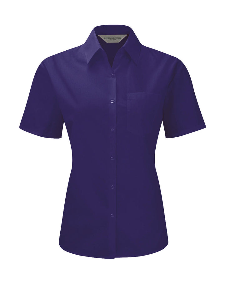 Russel Europe Damen Popelin Kurzarm Bluse