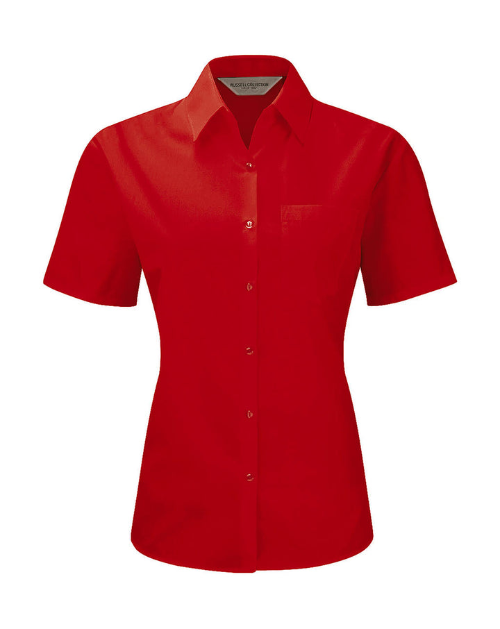 Russel Europe Damen Popelin Kurzarm Bluse