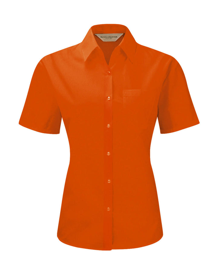 Russel Europe Damen Popelin Kurzarm Bluse