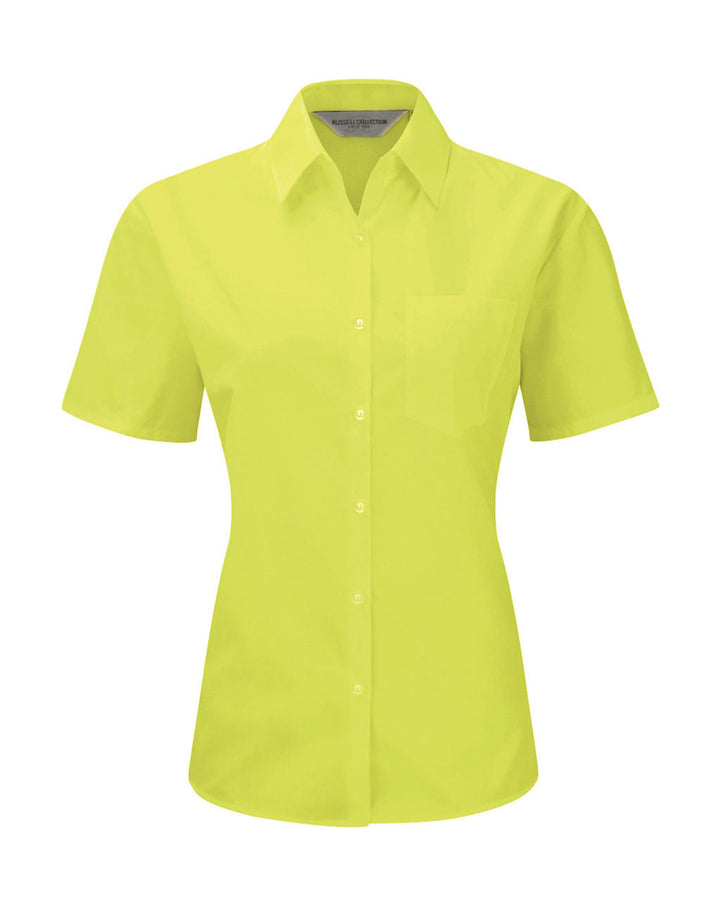 Russel Europe Damen Popelin Kurzarm Bluse